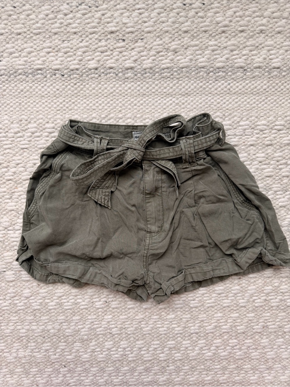 Abercrombie & Fitch Olive Green High-Waist Tie Shorts
